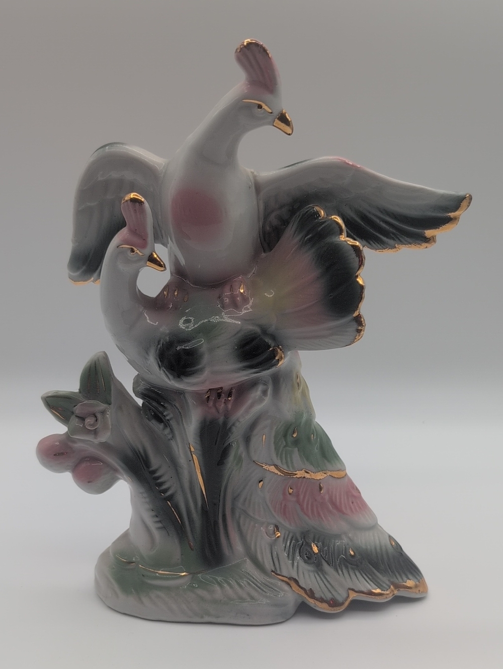 Vintage Lustreware Figurine - Birds in Flight - Pink & Blue Green - Mid Century